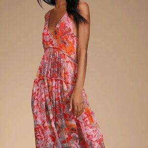 Free People Floral Maxi Dress - Pink and Orange